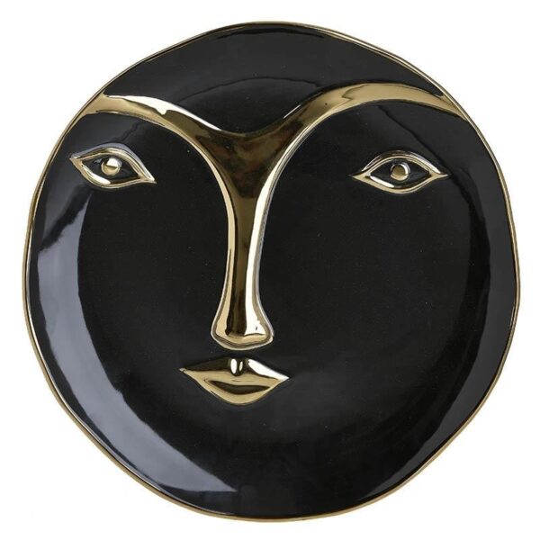 Decorative Platter Faces Ceramic Black Gold Large